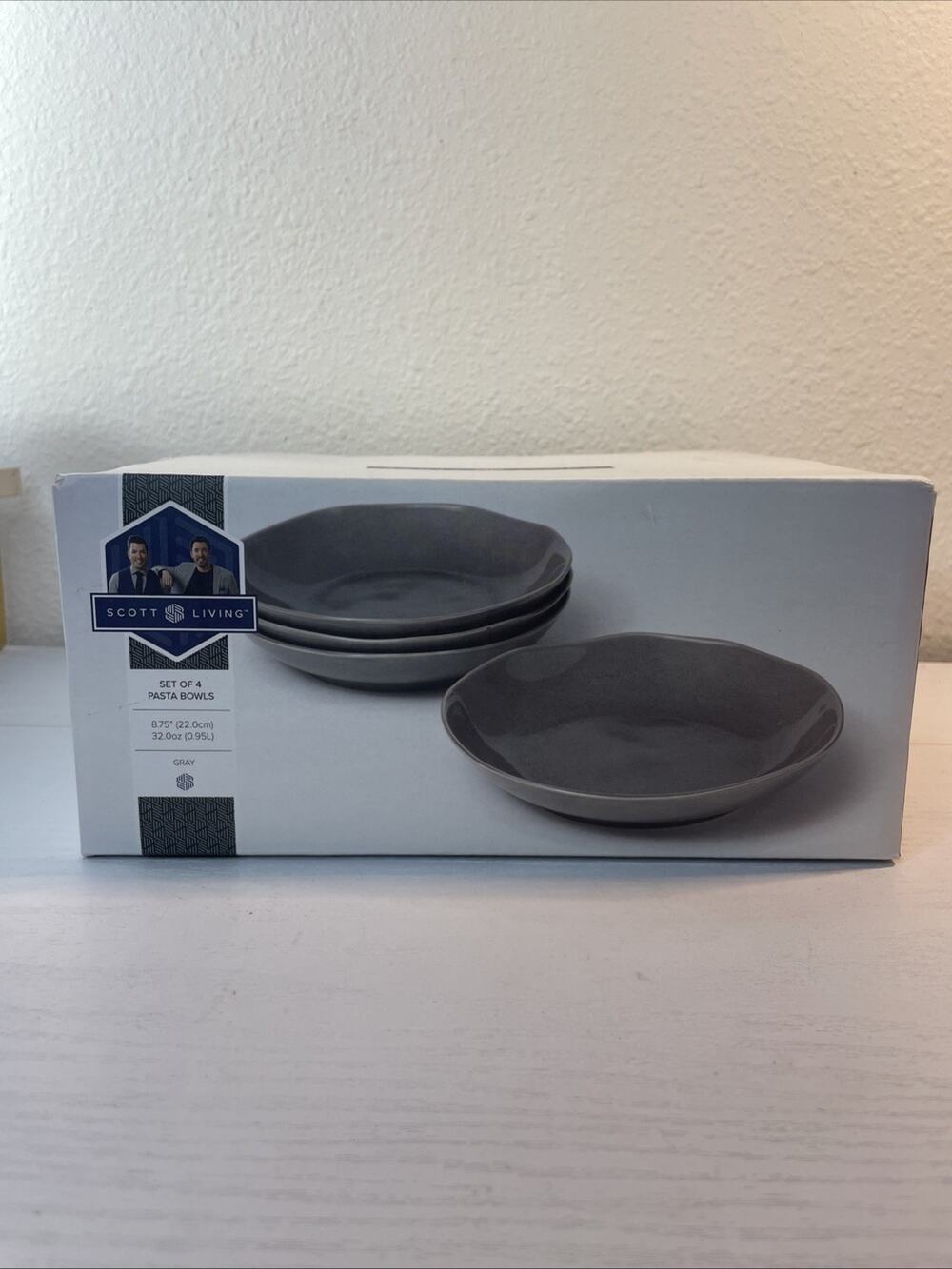 Scott Living Modern Classic 4 Pc Pasta Bowl Set 8.75" Gray Stoneware F NIB